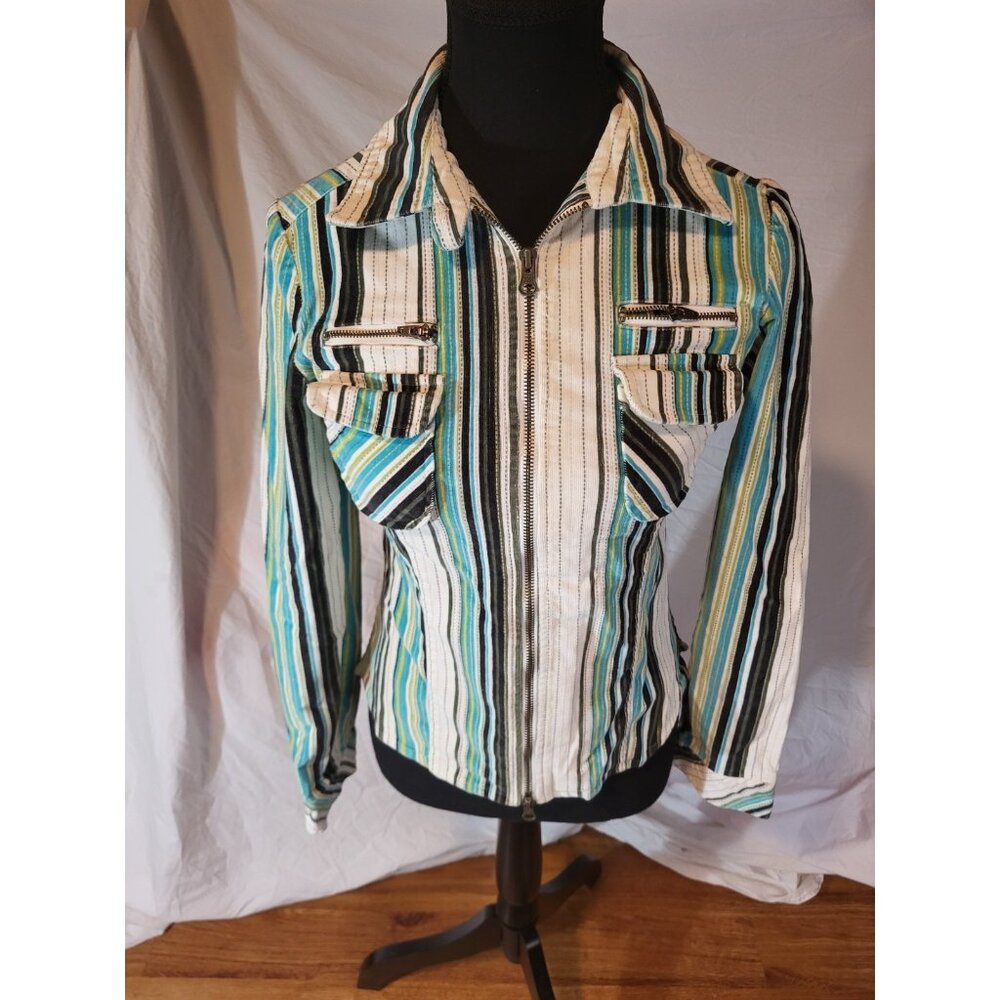 Vtge‎ Y2K Wet Seal Full Zip Striped Corduroy Light Weight Jacket Size M